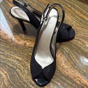 Mootsies Tootsies Black Slingback Peep-Toe Heels